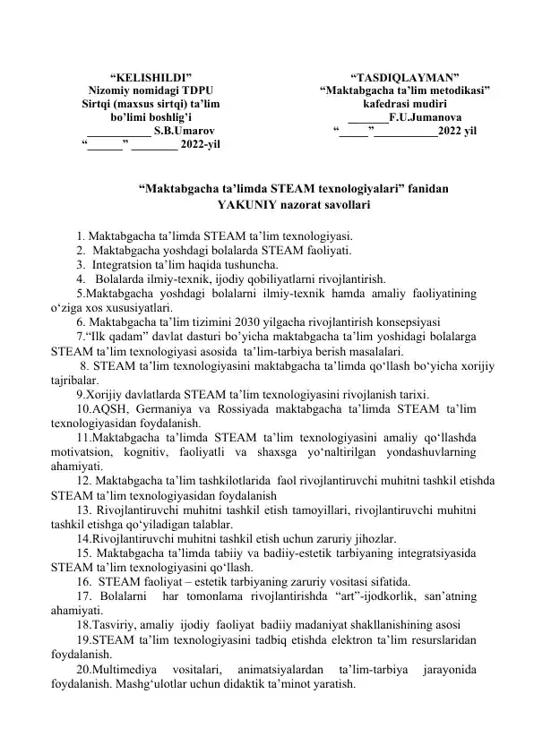 Maktabgacha ta’limda STEAM texnologiyalari