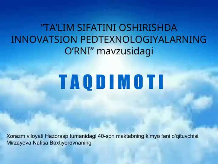 Kimyo fanining o'qitilishi