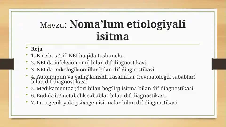 Nomalum etiologiyali isitma