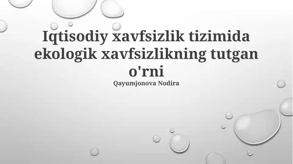 Ekologik xavfsizlikning iqtisodiy xavfsizlik tizimidagi o'rni