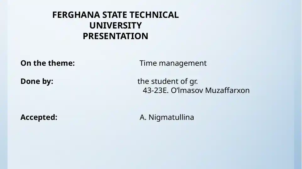 Presentation on Time Management