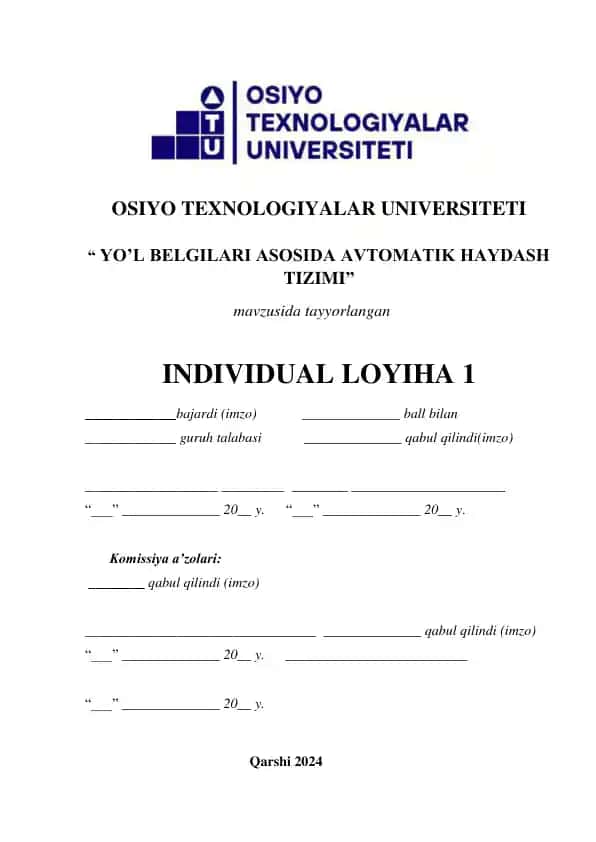Yo'l Belgilari Asosida Avtomatik Haydash Tizimi Individual Loyihasi