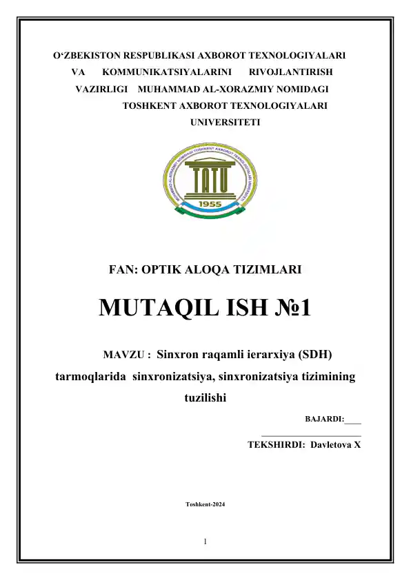Sinxron raqamli ierarxiya (SDH) tarmoqlarida sinxronizatsiya, sinxronizatsiya tizimining tuzilishi