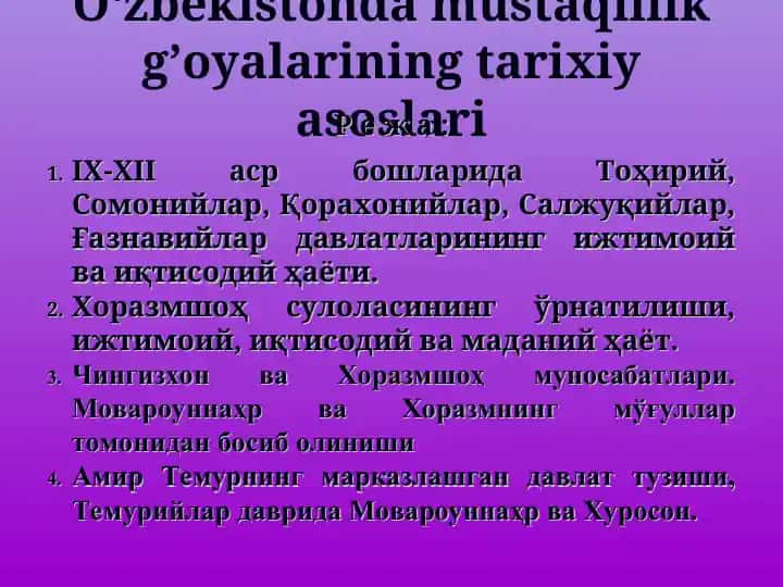O‘zbekistonda mustaqillik g’oyalarining tarixiy asoslari