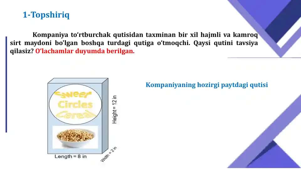 Quti tanlash topshiriqi