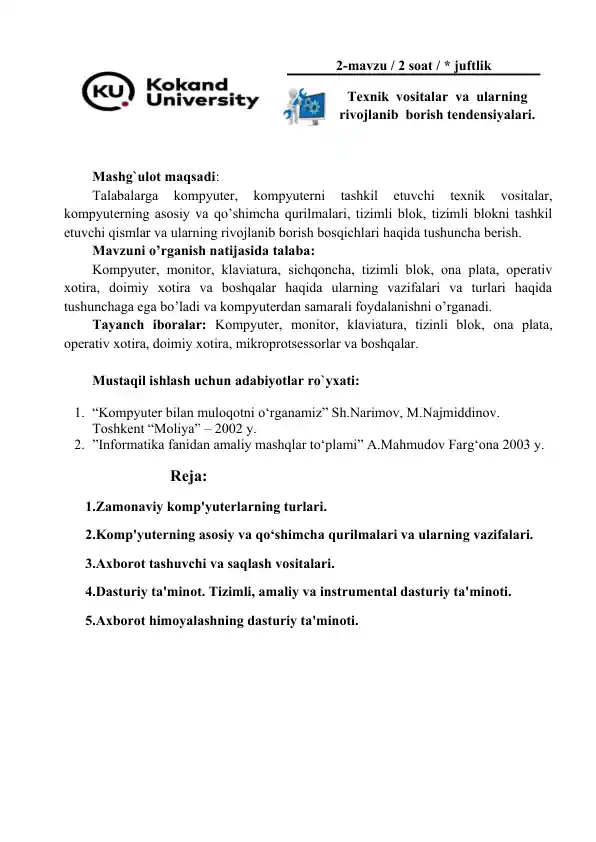 Kompyuter va uning qurilmalari