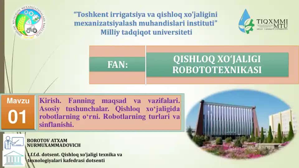 QISHLOQ XO‘JALIGI ROBOTOTEXNIKASI