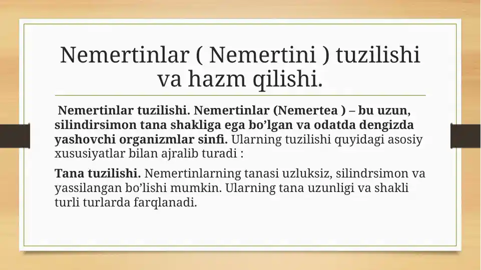 Nemertinlar ( Nemertini ) tuzilishi va hazm qilishi