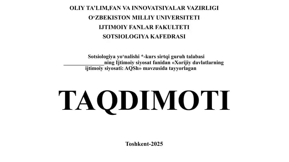 Xorijiy davlatlarning ijtimoiy satisi: AQSh