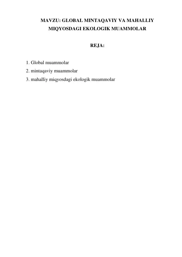 Global va Mahalli Ekologik Muammolar