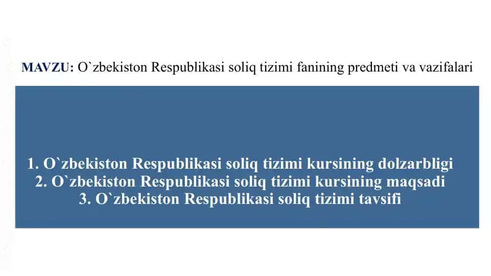 O‘zbekiston Respublikasi soliq tizimi kursi