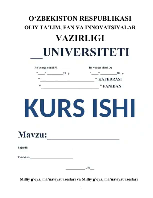 Milliy g’oya, ma’naviyat asoslari va huquq fanini o’qitish mavzusidagi kurs ishi