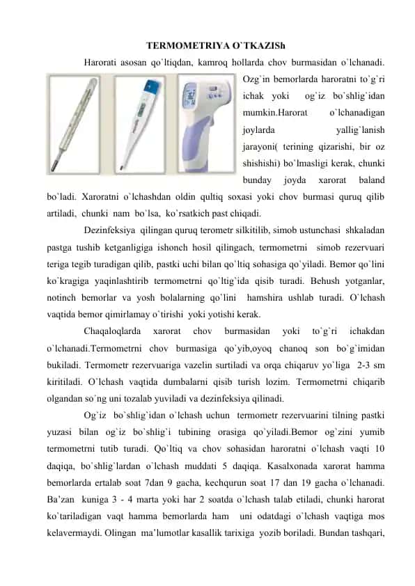 Termometriya O‘tkazishi