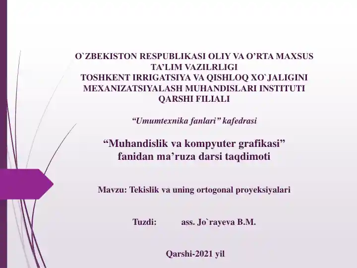 "Tekislik va uning ortogonal proyeksiyalari"