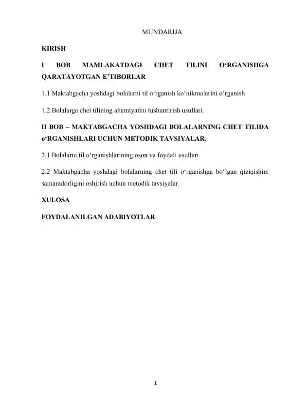 Maktabgacha yoshdagi bolalarni til o‘rganish
