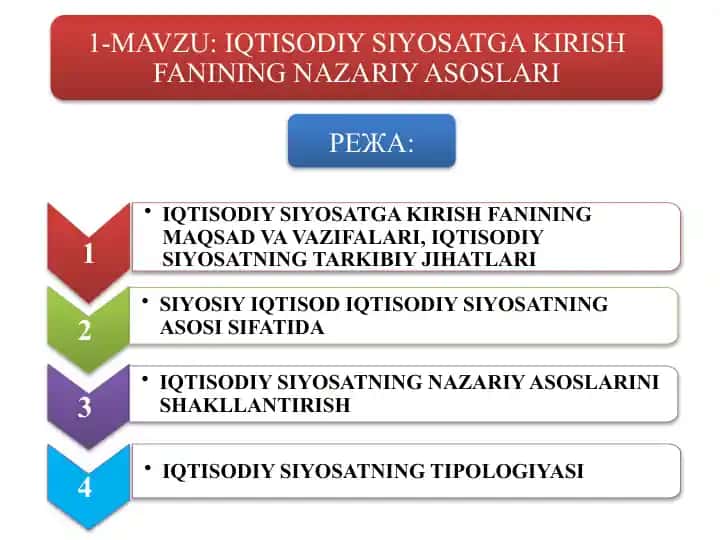 IQTISODIY SIYOSATGA KIRISHFANINING MAQSAD VA VAZIFALARI, IQTISODIY SIYOSATNING TARKIBIY JIHATLARI