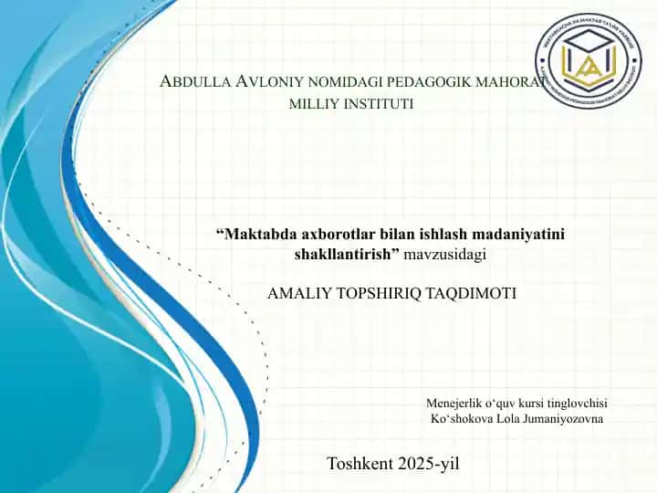 AMALIY TOPSHIRIQ TAQDIMOTI