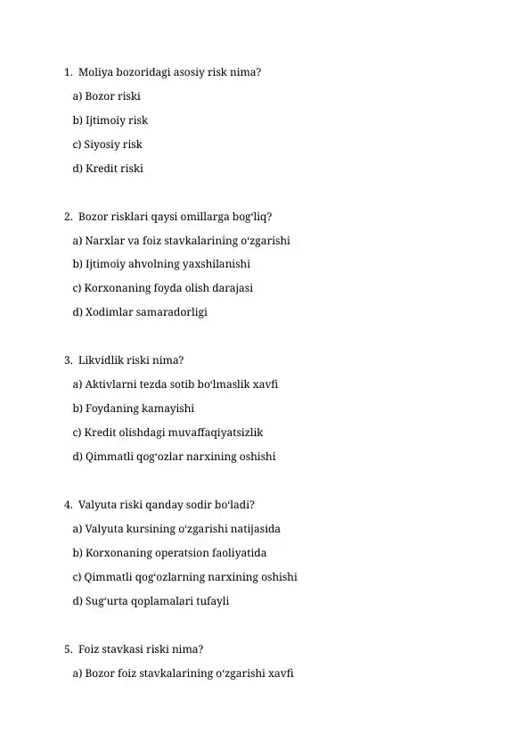 Moliya bozoridagi risklar