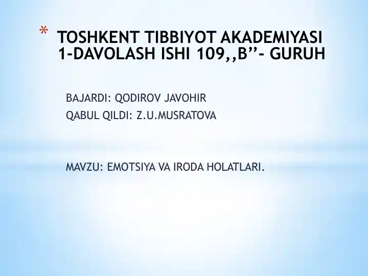 Emotsiya va Iroda Holatlari