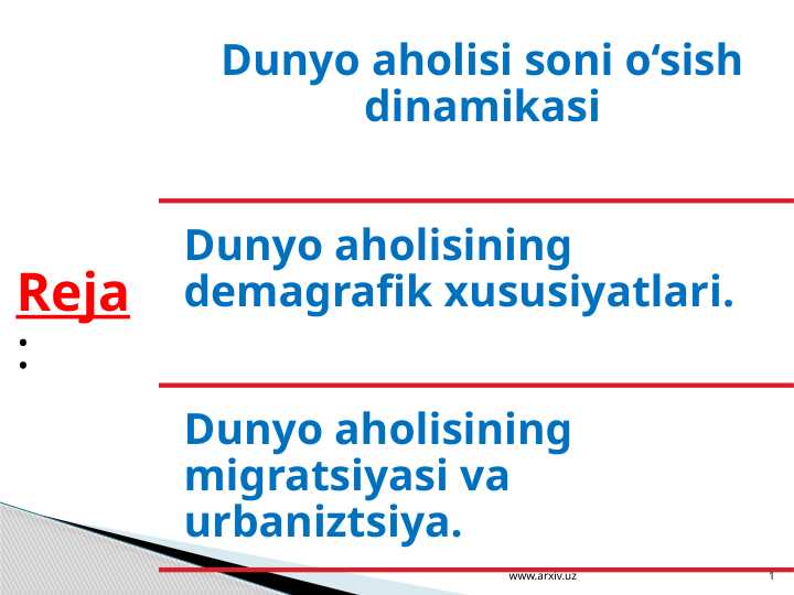 Dunyo aholisi soni o‘sish dinamikasi