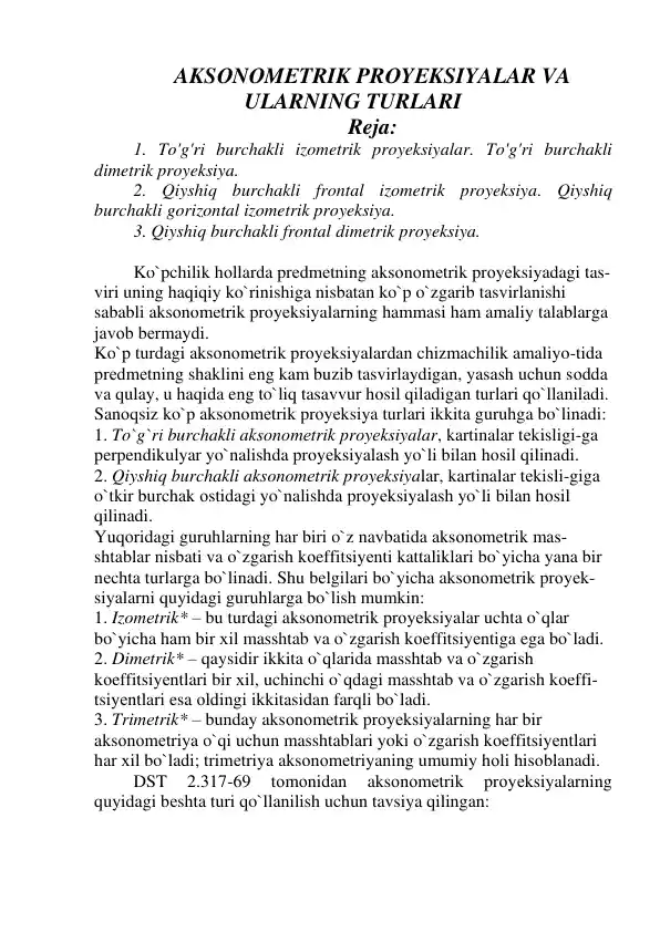 Aksоnоmеtrik Proyeksiyalar va ularning turlari