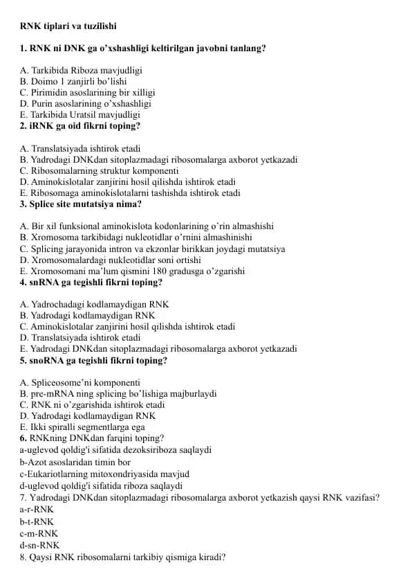 RNK tiplari va tuzilishi