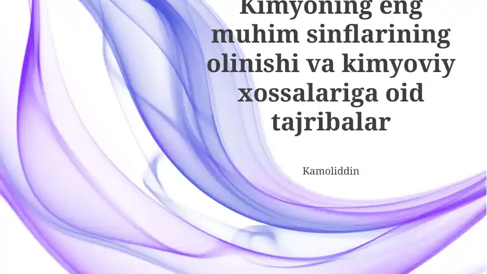 Kimyoning eng muhim sinflarining olinishi va kimyoviy xossalariga oid tajribalar