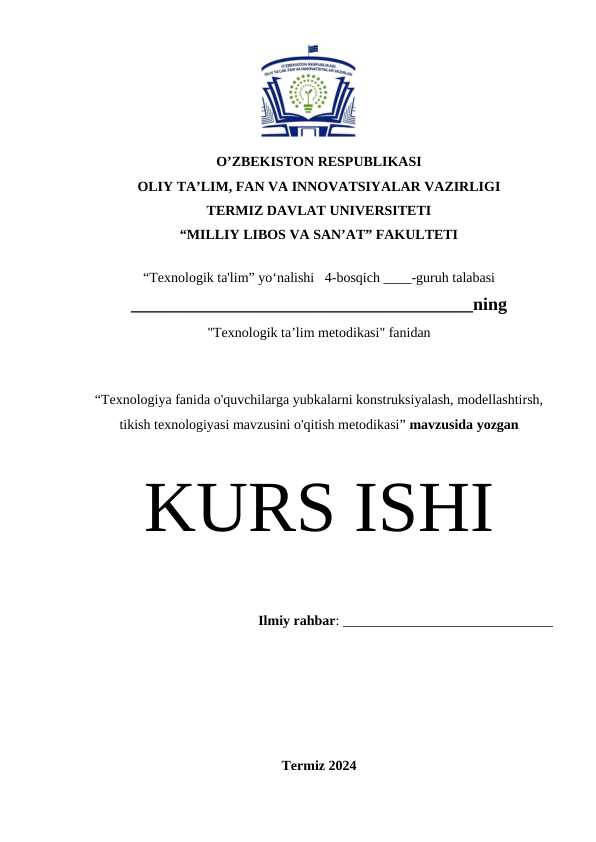 Texnologiya fanida o'quvchilarga yubkalarni konstruksiyalash, modellashtirsh, tikish texnologiyasi mavzusini o'qitish metodikasi
