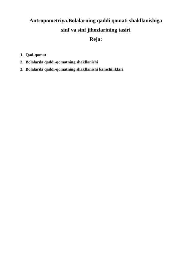 Bolalarda qaddi-qomatning shakllanishi va uning kamchiliklari