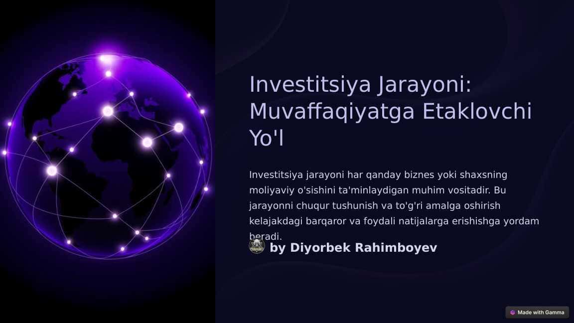 Investitsiya Jarayoni Muvaffaqiyatga Etaklovchi Yol