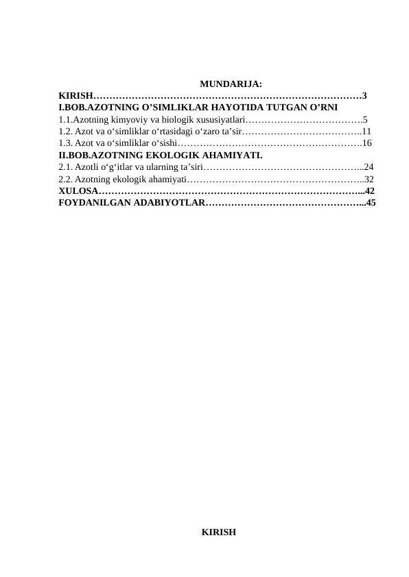 azotning o`simliklar hayotida tutgan o`rni