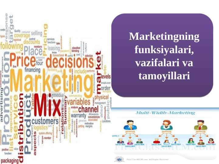 Marketingning funksiyalari, vazifalari va tamoyillari