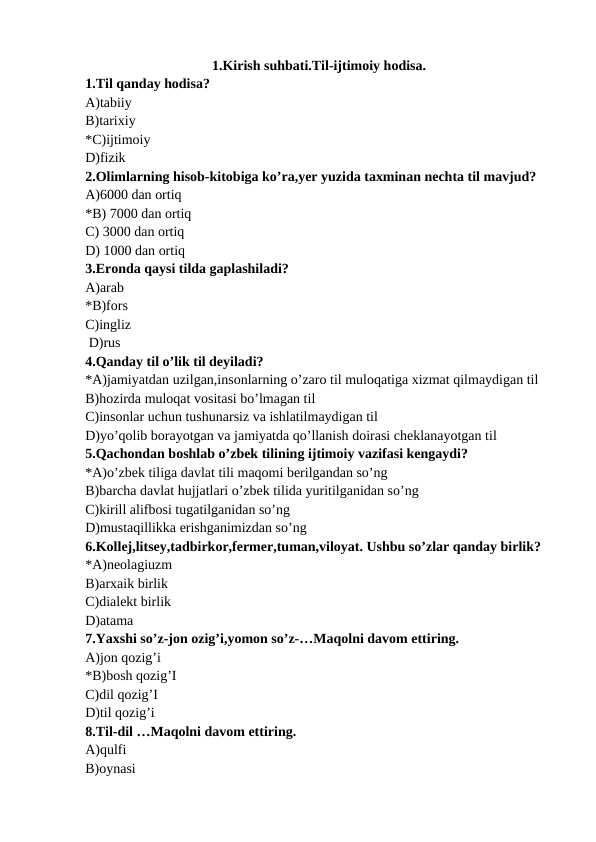 5- sinf ona tili darsligidan mavzulashtirilgan testlar