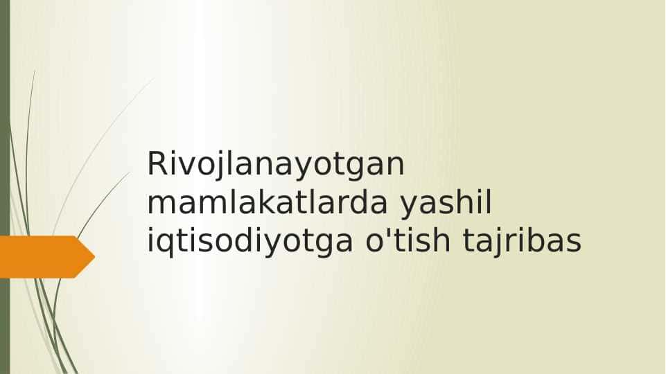 Rivojlanayotgan mamlakatlarda yashil iqtisodiyotga o'tish tajribasi