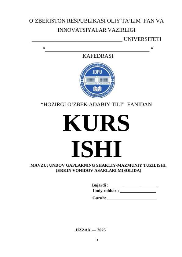 UNDOV GAPLARNING SHAKLIY-MAZMUNIY TUZILISHI.(ERKIN VOHIDOV ASARLARI MISOLIDA)