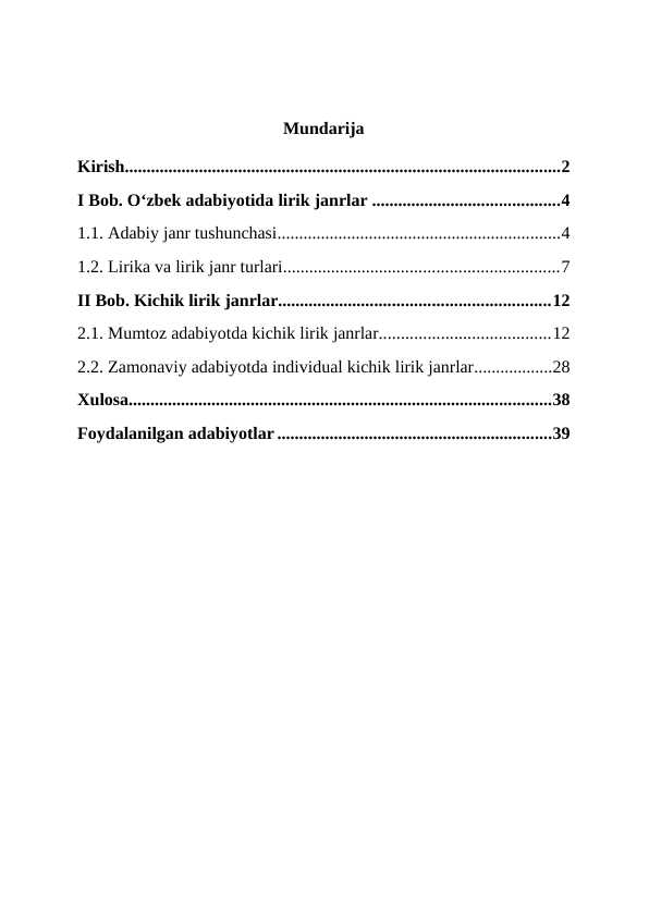 Kichik lirik janrlar