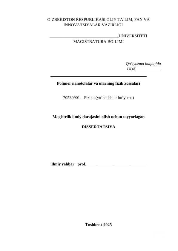 Polimer nanotolalar va ularning fizik xossalari