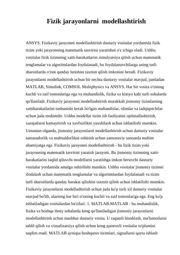 fizik jarayonlarni modellashtirish