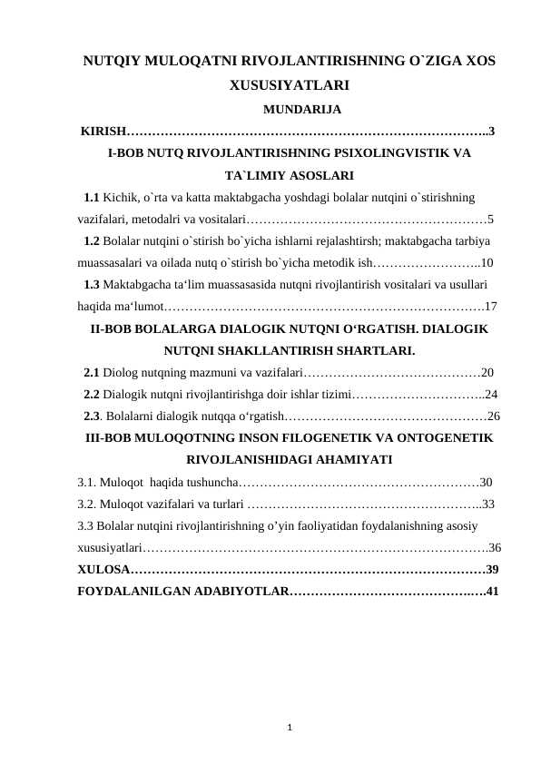 NUTQIY MULOQATNI RIVOJLANTIRISHNING O`ZIGA XOS XUSUSIYATLARI