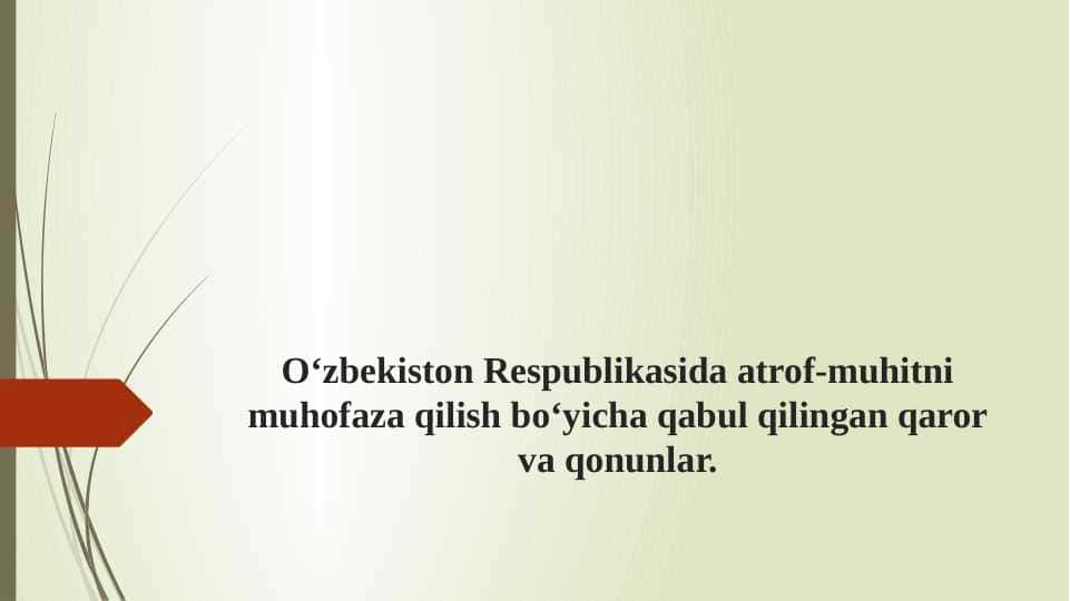 O‘zbekiston Respublikasida atrof-muhitni muhofaza qilish bo‘yicha qabul qilingan qaror va qonunlar