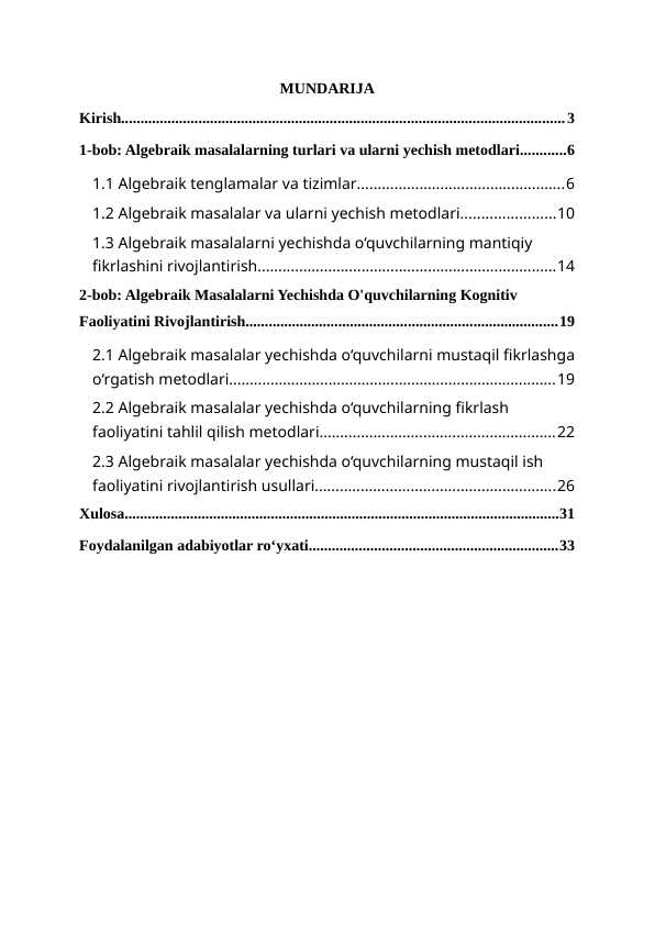 Algebraik mazmunli masalalar yechishga o‘rgatish metodikasi