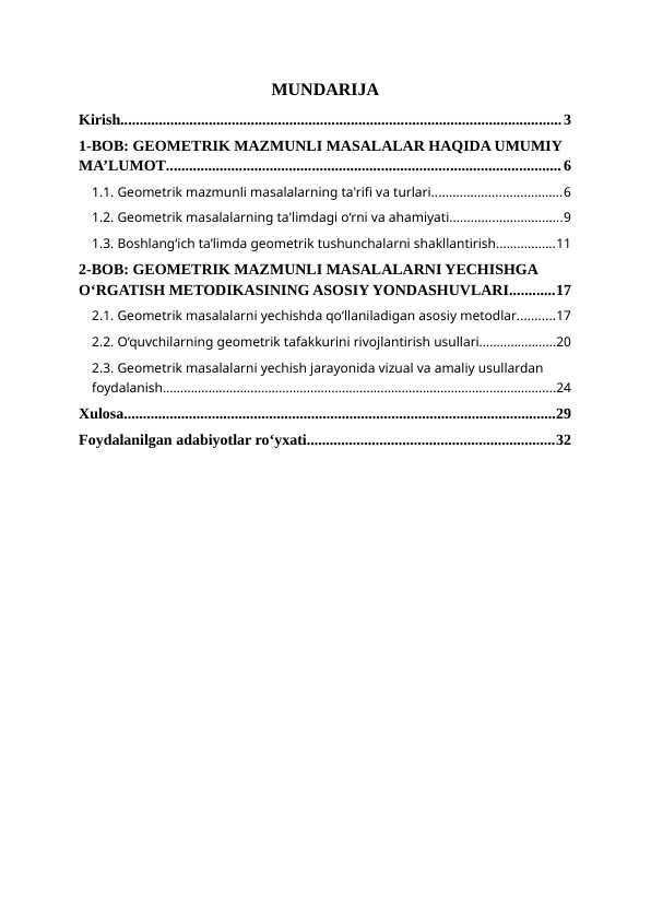 Geometrik mazmunli masalalar yechishga o‘rgatish metodikasi