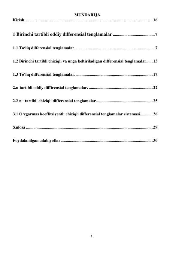 BIRINCHI TARTIBLI DIFFERENSIAL TENGLAMALARNING TATBIQLARI. YUQORI TARTIBLI DIFFERENSIAL TENGLAMALARNING TATBIQLARI