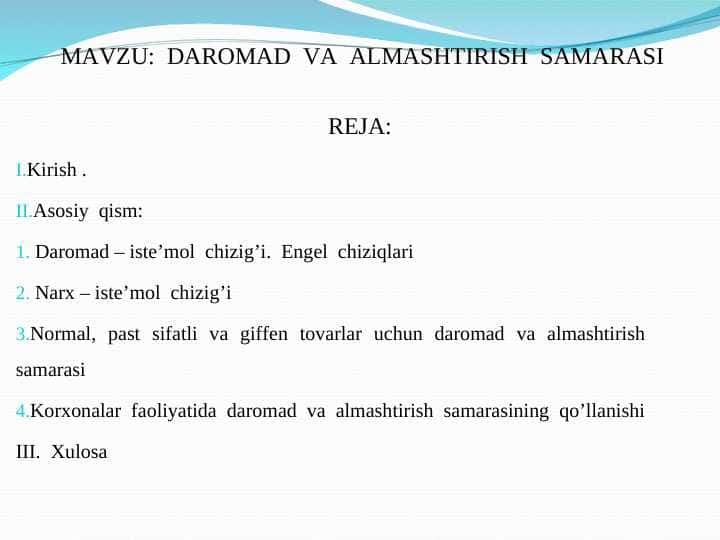 DAROMAD VA ALMASHTIRISH SAMARASI