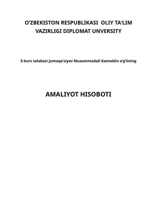 Buxgalteriya amaliyot hisoboti korxonalar uchun