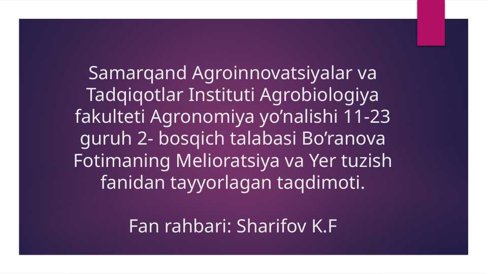 Sho’rlangan yerlarda asosiy sho’ri yuvib bo’lingandan keyin ekiladigan dastlabki o’zlashtirish ekinlarini yetishtirish texnologiyalari