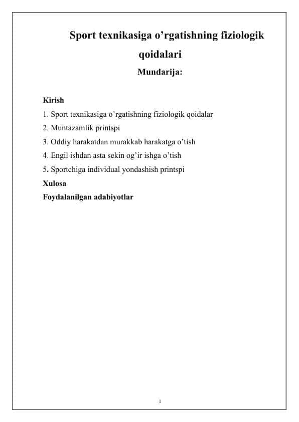Spоrt tехnikasiga o’rgatishning fiziоlоgik qоidalari