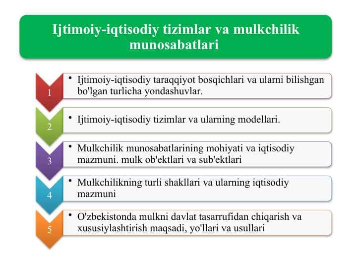 Ijtimoiy-iqtisodiy tizimlar va mulkchilik munosabatlariIjtimoiy-iqtisodiy tizimlar va mulkchilik munosabatlari