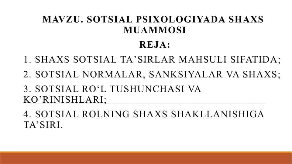 SOTSIAL PSIXOLOGIYADA SHAXS MUAMMOSI