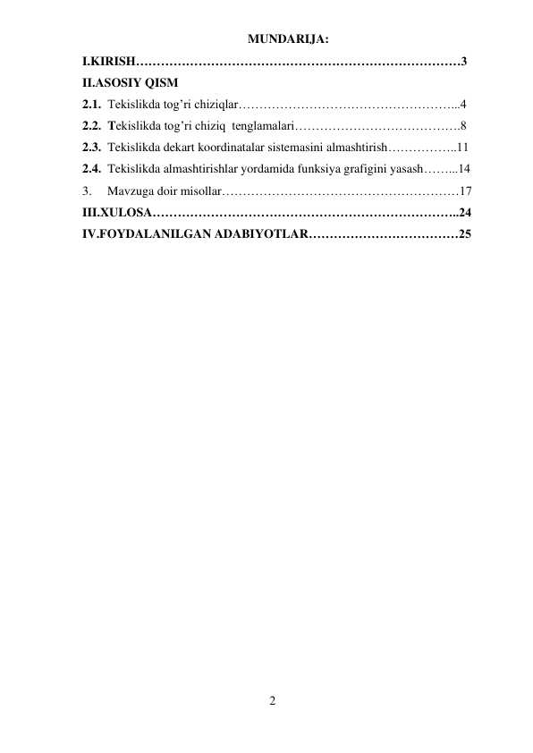 Tekislikda dekart koordinatalar sistemasini almashtirish